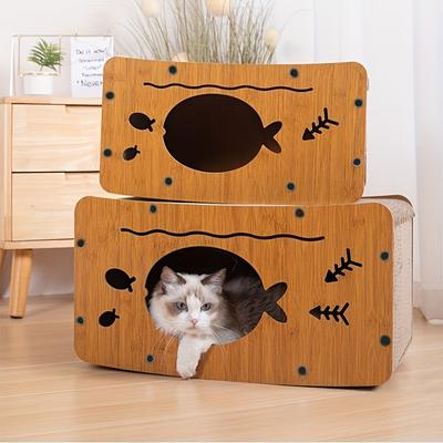 Wytrzymała i odporna na zużycie deska do drapania dla kota ze zintegrowanym gniazdem dla kota i pionową szlifierką do pazurów, zapewniająca odpoczynek i zabawę