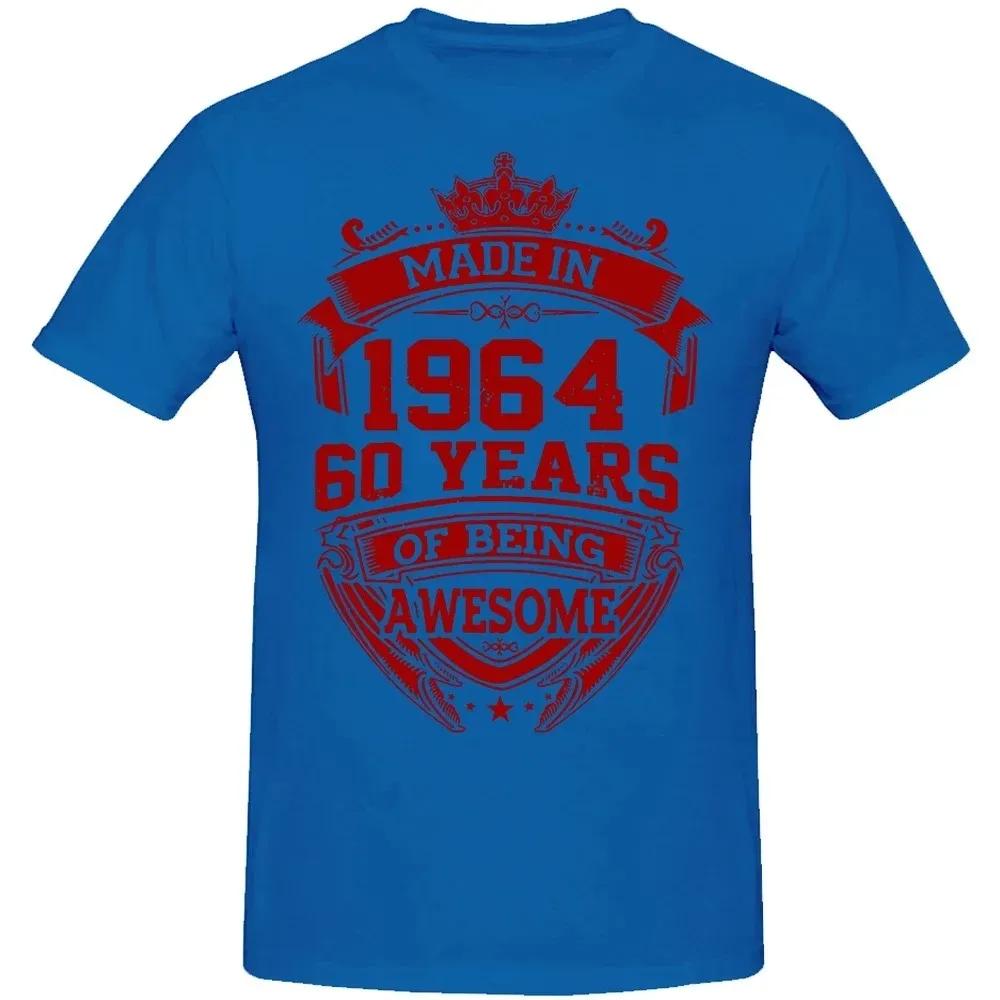 UnisexBirthday Anniversary Funny T-shirts Made In 1964 60th 60 Years Old Vintage Cotton T Shirt Gift Short Sleeve Tee Tops