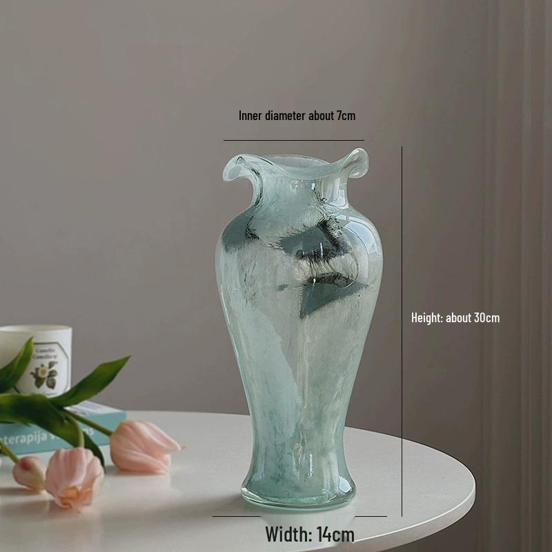 Ретро Синяя Кружевная Прозрачная Стеклянная Ваза для Цветочных Композиций