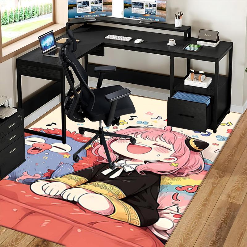 1pc Anime Cartoon Design Office Chair Mat - Cute Pink-haired Girl with Music Notes and Flowers, Suitable for Home Decor, Living Room, Bedroom, Game Ro