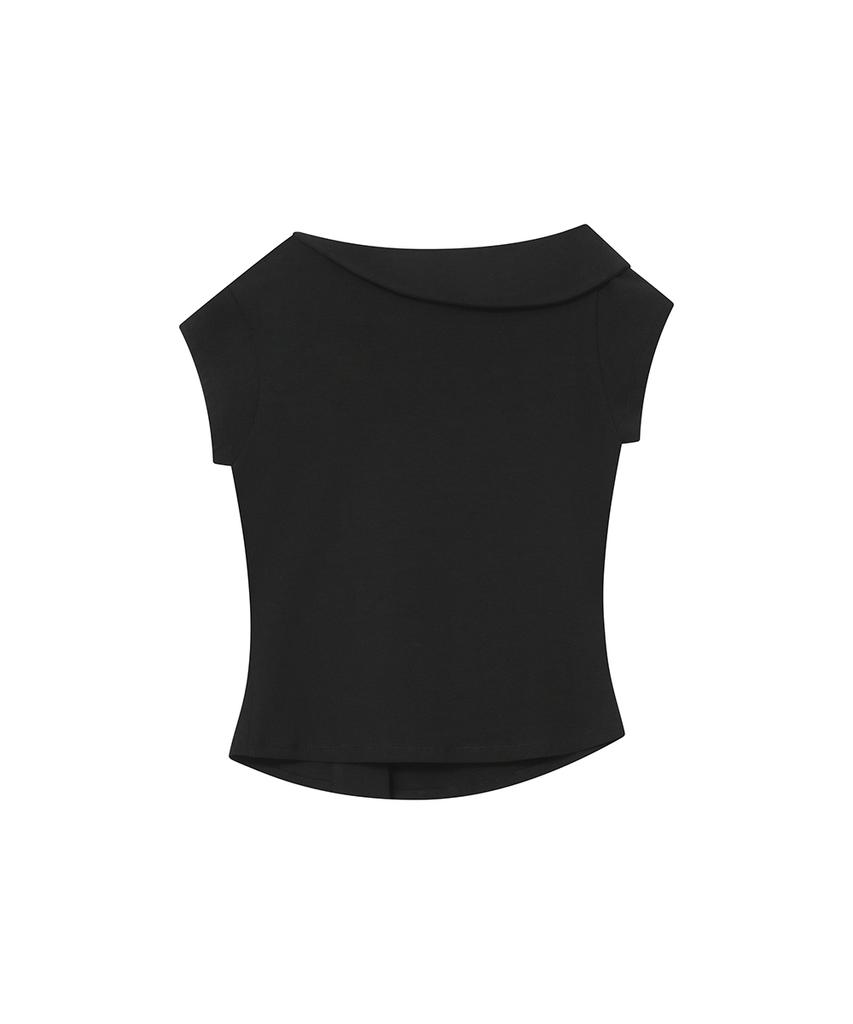 MISEKI SEOUL Folding Collar Shirring Top Black
