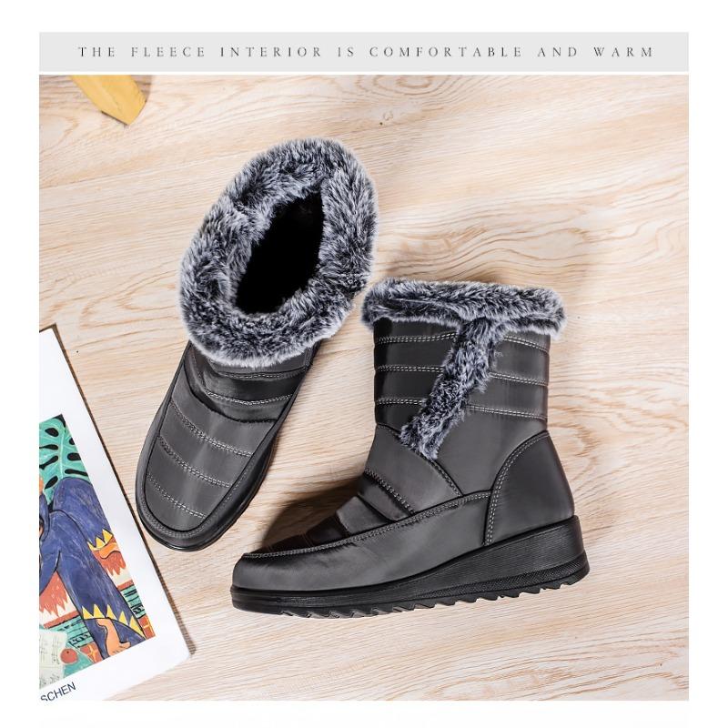 2025 New Style Faux Rabbit Fur Collar High-Top Insulated Women's Snow Boots with Side Chain, Waterproof Women's Boots, Casual Women's Shoes