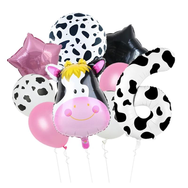 Temu Cow 40-Inch Digital Aluminum Film Balloon Set Black And White Farm Theme Birthday Decoration Balloon