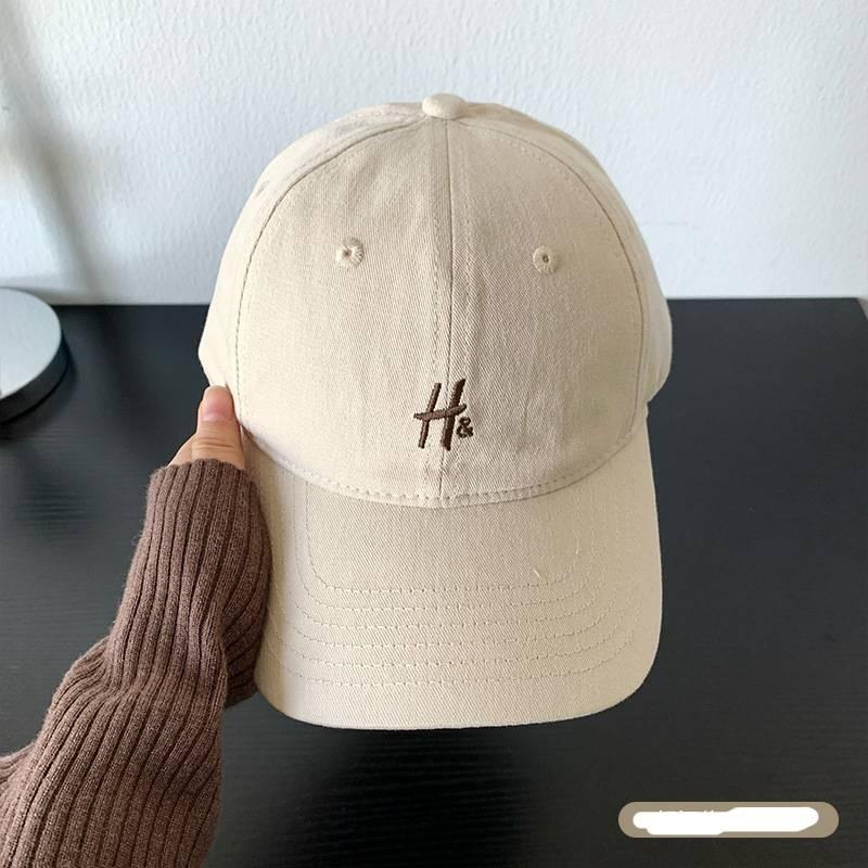 Baseball H Letter Cap For Women Cotton Wide Brim Hat Geometric Pattern Use Casual