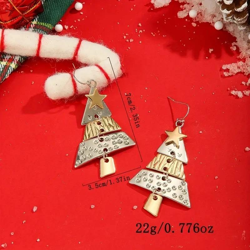 Vintage Metal Christmas Tree Long Drop Earrings for Fashion Women Girls Holiday Party Jewelry Acccessories Christmas Gift