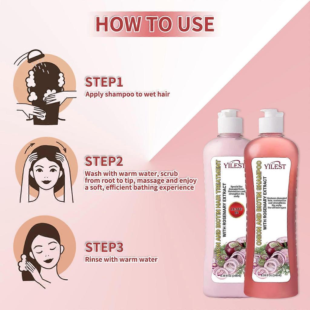 Onion Biotin and Rosemary Shampoo & Treatment Set for Damaged Hair, Soft and Shine Cleansing and Nourishing Hair