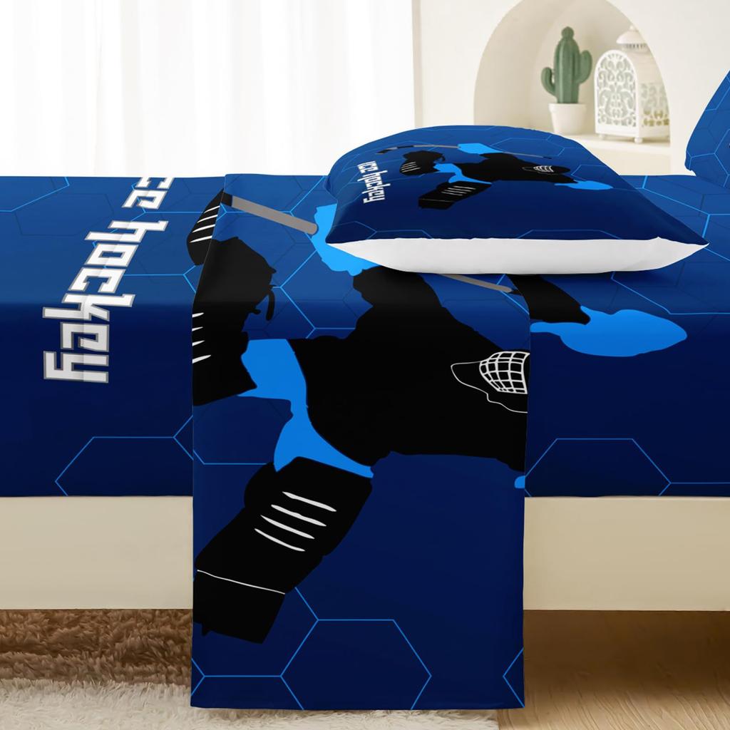 Ice Hockey Player Pattern Sheet Four Piece Bedding Set Bedroom Room Dormitory Bedding Decoration