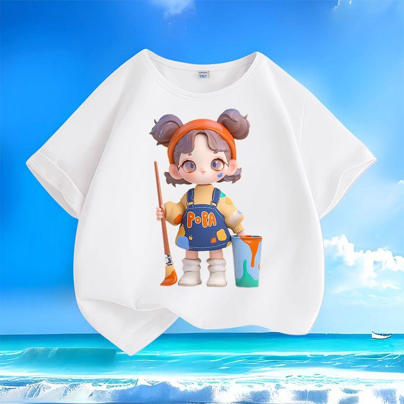 Children's Cartoon Pure Cotton Top, Summer Girls' Casual Loose T-shirt