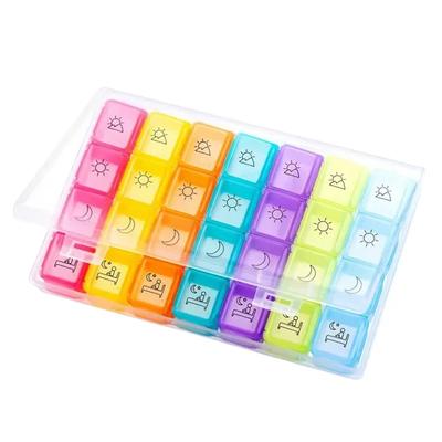 Scatola Porta Pillole 21/28 Scomparti per Pillole Scatola di Stoccaggio Portatile Settimanale 7 Giorni Custodia per Farmaci Contenitore per Pillole Organizer Scatola di Plastica