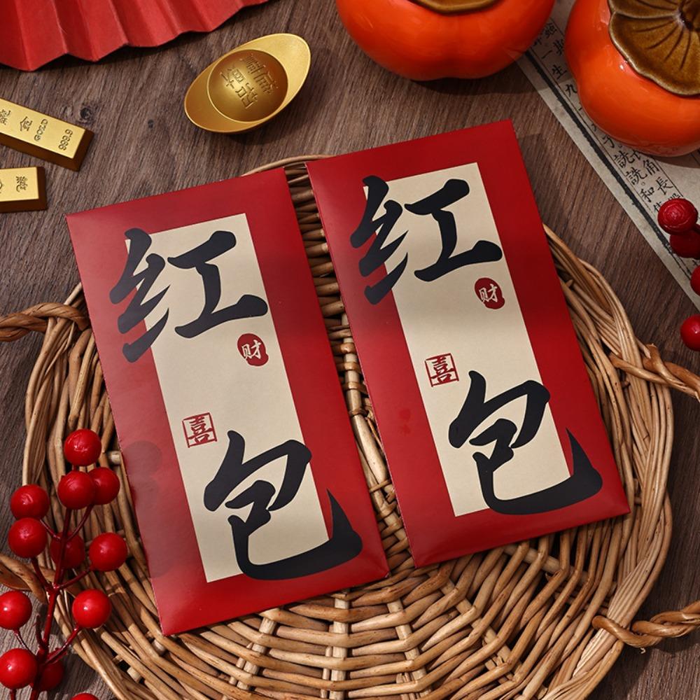 6pcs Blessing Chinese Calligraphy Red Envelopes Hongbao Red Packet New Year Money Pocket Bonus
