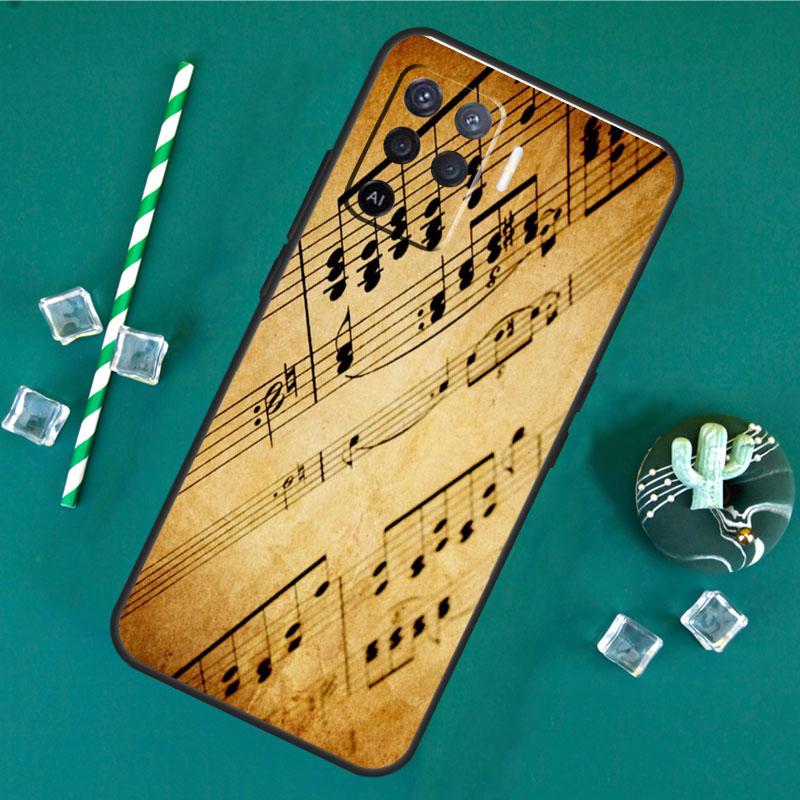 Piano Keys Vintage Music Notes Case For Oppo A80 A40 A60 A16 A76 A96 A91 A15 A17 A74 A94 A54 A57S A18 A38 A58 A78 A98 Cover