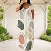 Women Plus Size Round Neck Short Sleeve Abstract Printed Loose Maxi Dress With Side Pockets