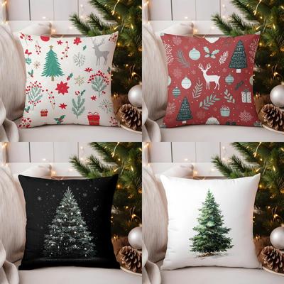 Home Decor Christmas Patterns Pillow: Deer & Tree Decor Pattern Cushion Cover Suitable for Sofa Bedroom Car Pillow Cover