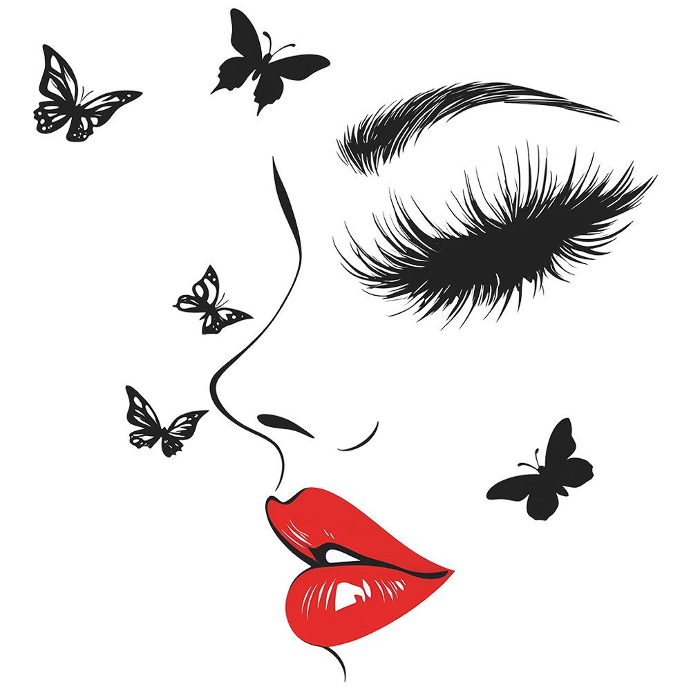 Big Red Lips Closed Eyes Beauty Butterfly Bedroom Living Room Study Background Landscaping Wall Sticker