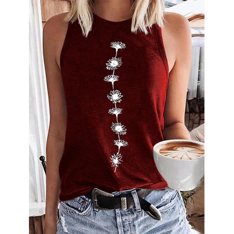 Women's 3D floral printed sleeveless T-shirt, Y2K casual streetwear, oversized round neck vest, off shoulder, holiday T-shirt
