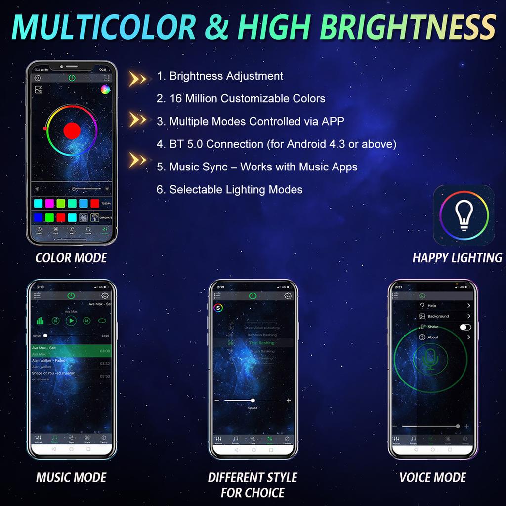 RGB Car Underglow Lights, Multicolor LED Underbody Rock Light Kit, 8 Pods Accent Lighting with Phone App, Remote