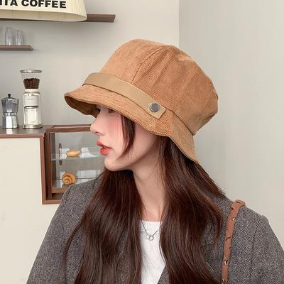 Nový retro manšestrový rybářský klobouk podzimní a zimní styl klobouk kbelík Hepburn styl univerzální klobouk kbelík pro ženy
