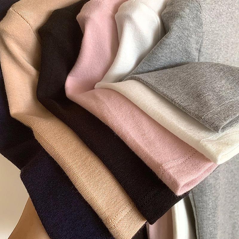 Simple basic small round neck front shoulder short-sleeved T-shirt women's spring and summer slim-fitting and thin inner bottoming shirt on clothes
