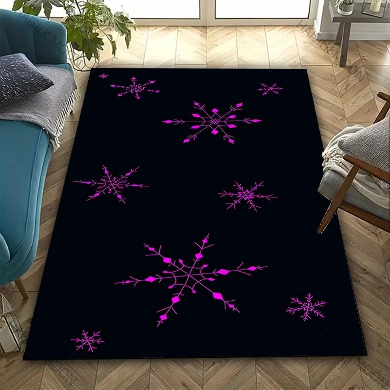 3D HD Druck Schneeflockenmuster Teppich, Läufer für Wohnzimmer Schlafzimmer, Büro Große Bereiche, Strapazierfähige Maschinenwaschbare Matte Schöne Geschenke
