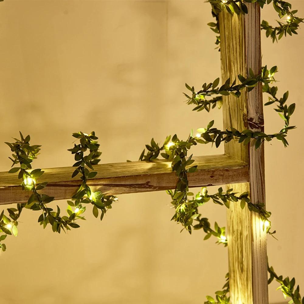 2M 3M 5M 10M LED String Light Green Leaf Garland Vine Fairy Lights Flexible Copper Battery Powered Party Wedding Decoration