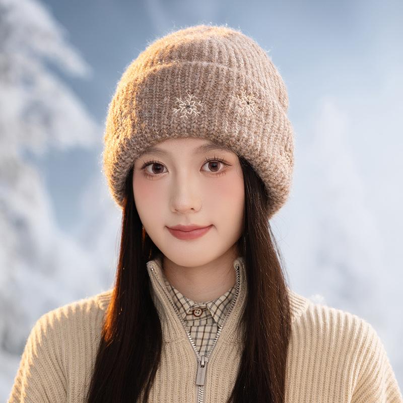 Autumn and winter thickened warm hat women's big head circumference shows a small face Baotou hat versatile knitted wool hat ear protector cold hat