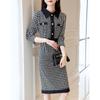 Women's Houndstooth Lapel Long-Sleeve Dress