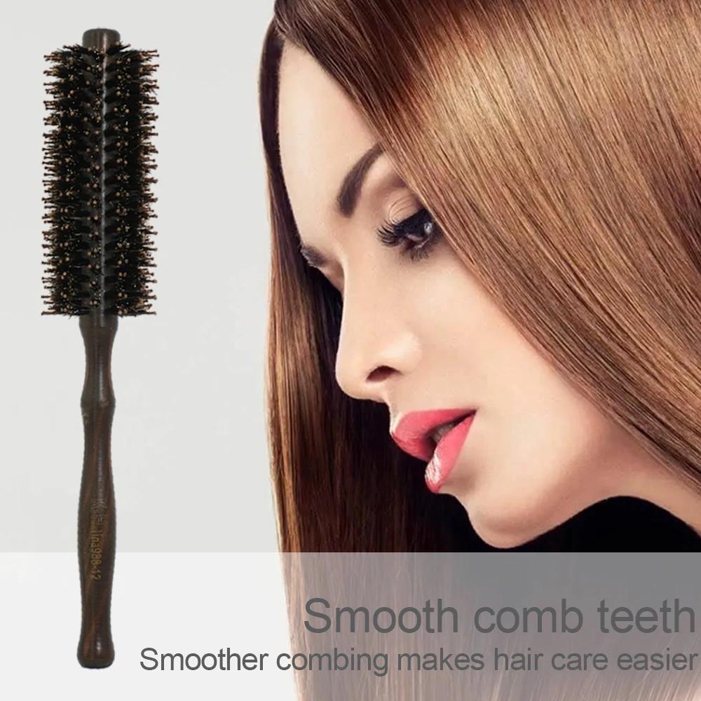 Haar-Rundbürste Natürlicher Holzgriff Runder Bürstenkopf Anti-Statik-Bürste Professionelle Friseur-Salon Haarpflege Haarbürste