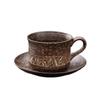 Embossed Leaf Retro Pottery Coffee Cup & Saucer Set - Japanese Style Ceramic Mug for Home and Afternoon Tea.