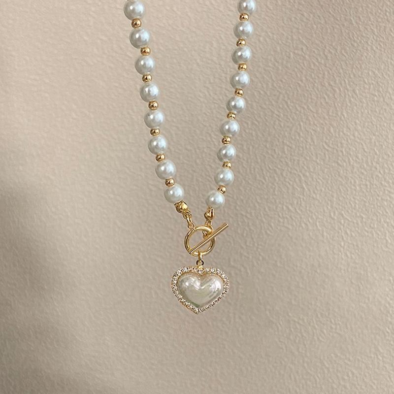 New Simulation Pearl Necklace Women's Fashion Peach Heart Pendant Jewelry Gift