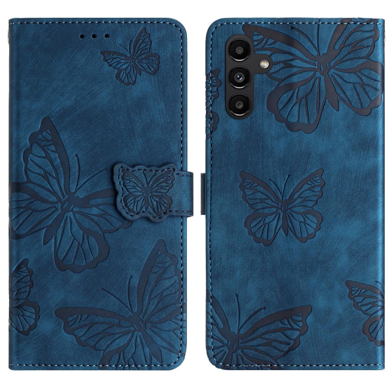 

For Samsung Galaxy A56 5G Case Butterfly Design Flip Wallet Leather Phone Cover Skin-Touch Blue
