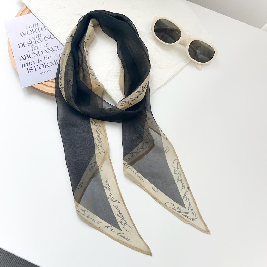 Korean Design Letter Lace Chiffon Streamer Silk Scarf Summer Thin Yarn Atmosphere Versatile Neck Small Scarf