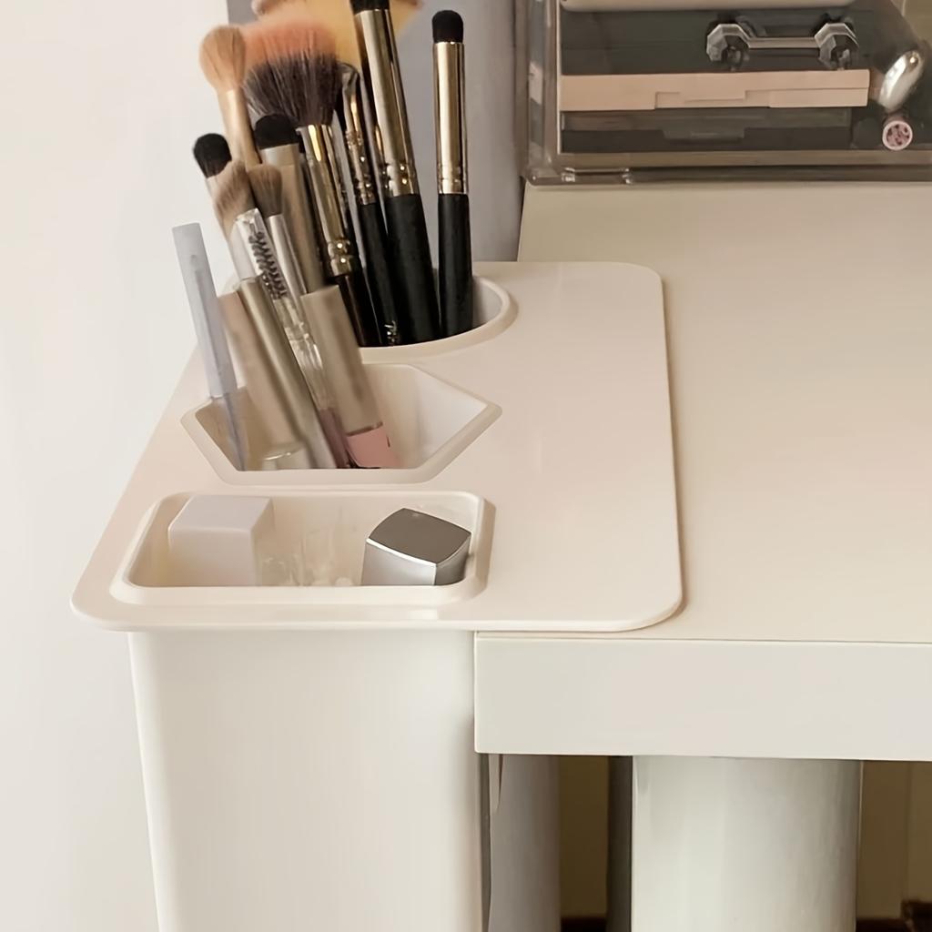 Large Capacity Makeup Organizer with Pen Holder 3 Adhesive Compartments Desktop Storage Box Vanity Desk Organizer Makeup Gift