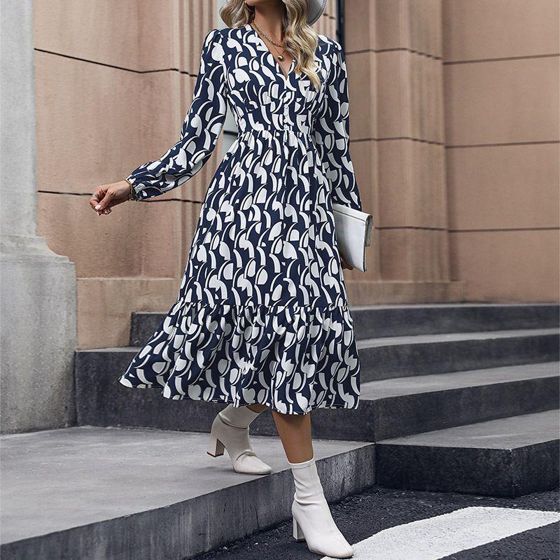 

2023 New Fashion Women s Printed Dress Print Dress Blue XL