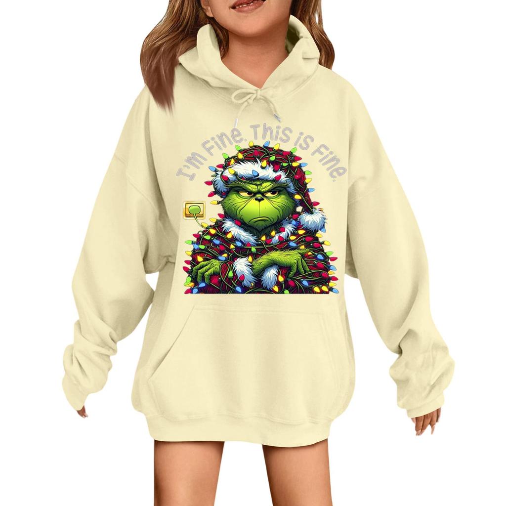 Dětská módní ležérní mikina s dlouhým rukávem, volná, s vánočním potiskem, pulovr s kapucí