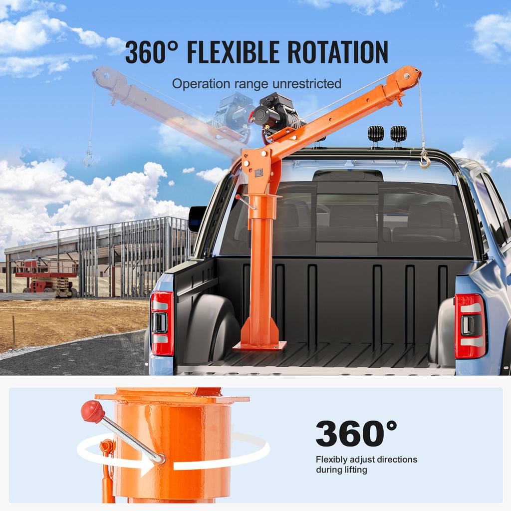 SucceBuy 2200lbs Electric Hoist Truck Crane 360° Swivel Folding Bed Jib Crane with 6000 lbs Electric Winch for Lifting Goods