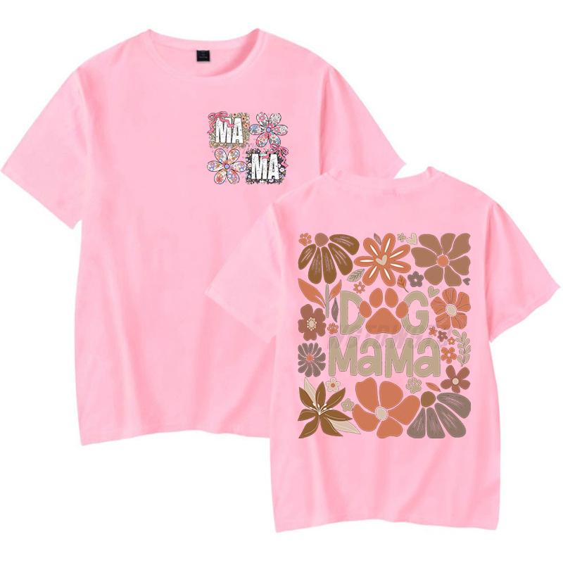 Dog Mama Fashion Casual T-shirts Funny Gift for Dog Owner Short Sleeve Tee Floral Boho Vintage T-Shirt Design Women's Clothing