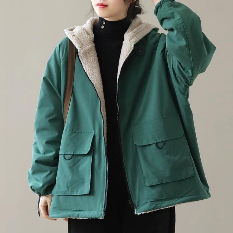 Retro Warm Thickened Fall Winter Cotton Jacket Women Hooded Coat Big Size Leisure