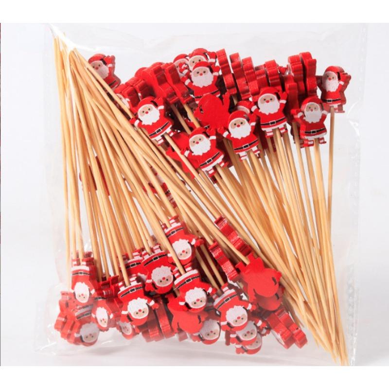 

50 шт. Рождественские одноразовые художественные палочки для фруктов, десертные палочки, тыква, Санта, декоративные шпажки
