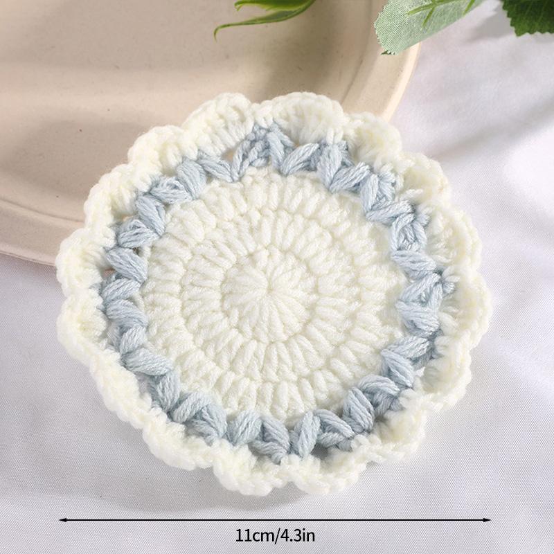 Hand-knitted Sunflower Round Coasters INS Floral Crochet Coaster Reusable Insulation Pads Woven Coffee Cup Pad Decoration
