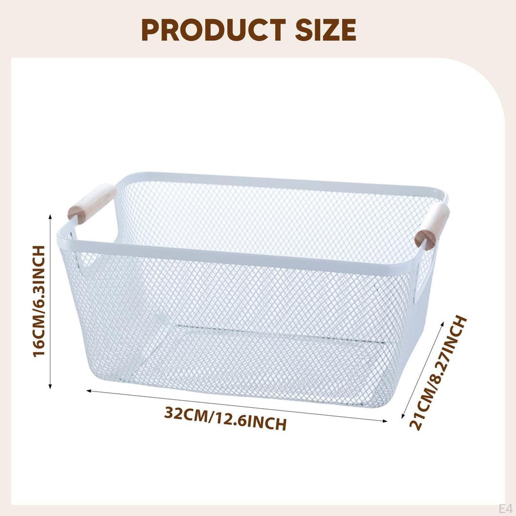 Mesh Container with Wooden Handles for Kitchen Organization And Vegetable Storage