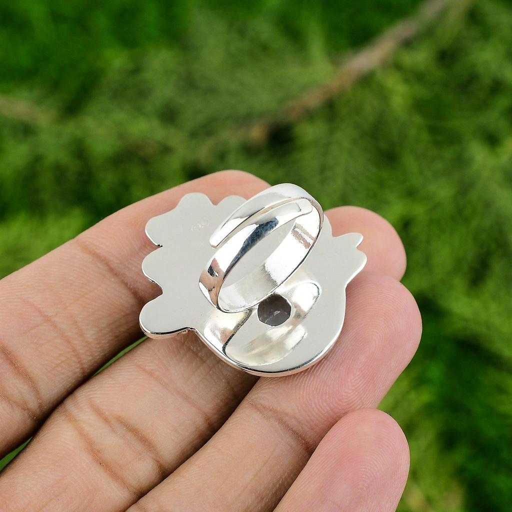 Sterling Silver Rainbow Moonstone Stone Promise Engagement Flower Ring Jewelry