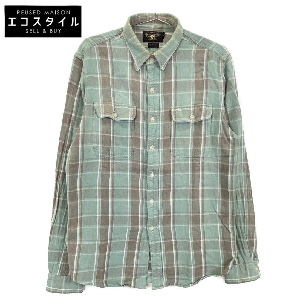 RRL Green X Gray Twill Check Pattern Long Sleeve Shirt Tops M Green X grayUsed