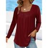 Women's Tops Fashion Clothing Spring and Autumn T-shirt Pleated Square Neck Long Sleeve Solid Color Pullover Casual Shirts Female