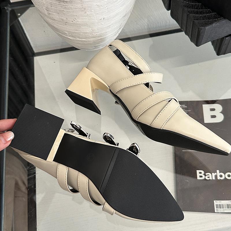Mode Damen Neu 2025 Schuhe Absätze Damen Pumps Flache Schuhe Spitzschuh Mode Metallschnalle Riemen Damen Dicke Absätze Schuhe