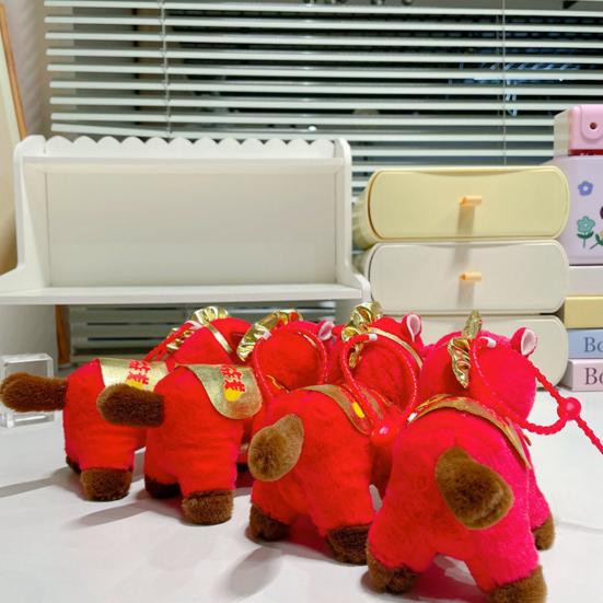 Red Horse Plush Keychain Realistic Soft Stuffed Animal Keyring Pony Mascot Gift for Company Events Kids