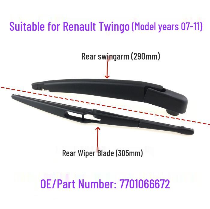 

Renault Twingo 2007-2012 Задний рычаг стеклоочистителя и щетка, OE:77 01 066 672 Rear Wiper Blade (without Arm)