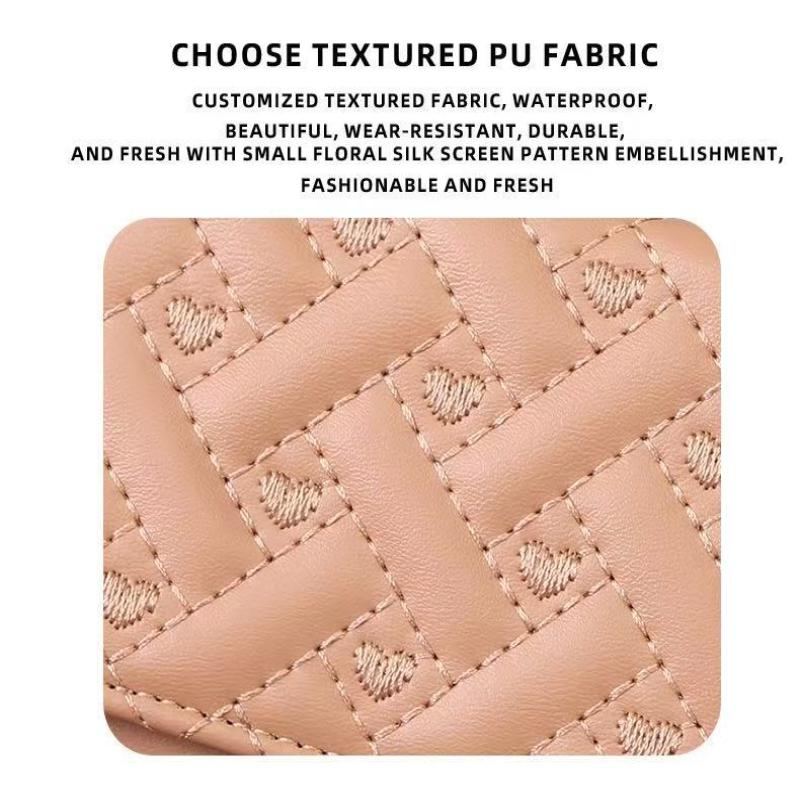 Women'S Wallet Tri Fold Card Bag Pu Multi Objects Pocket Short  Embroidered Love Pattern Korean Minimalist