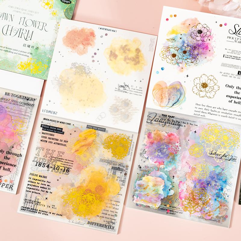 Journal GO 20pcs Artistic Creative PET Flower Stickers Collage Material Decorative Aesthetic Stickers for Scrapbooking Gift Card