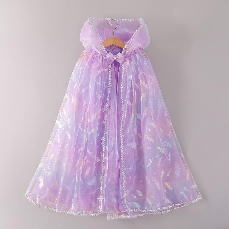 2025 Aisha Sequined Mesh Christmas Cloak for Girls - Lightweight Summer Cape