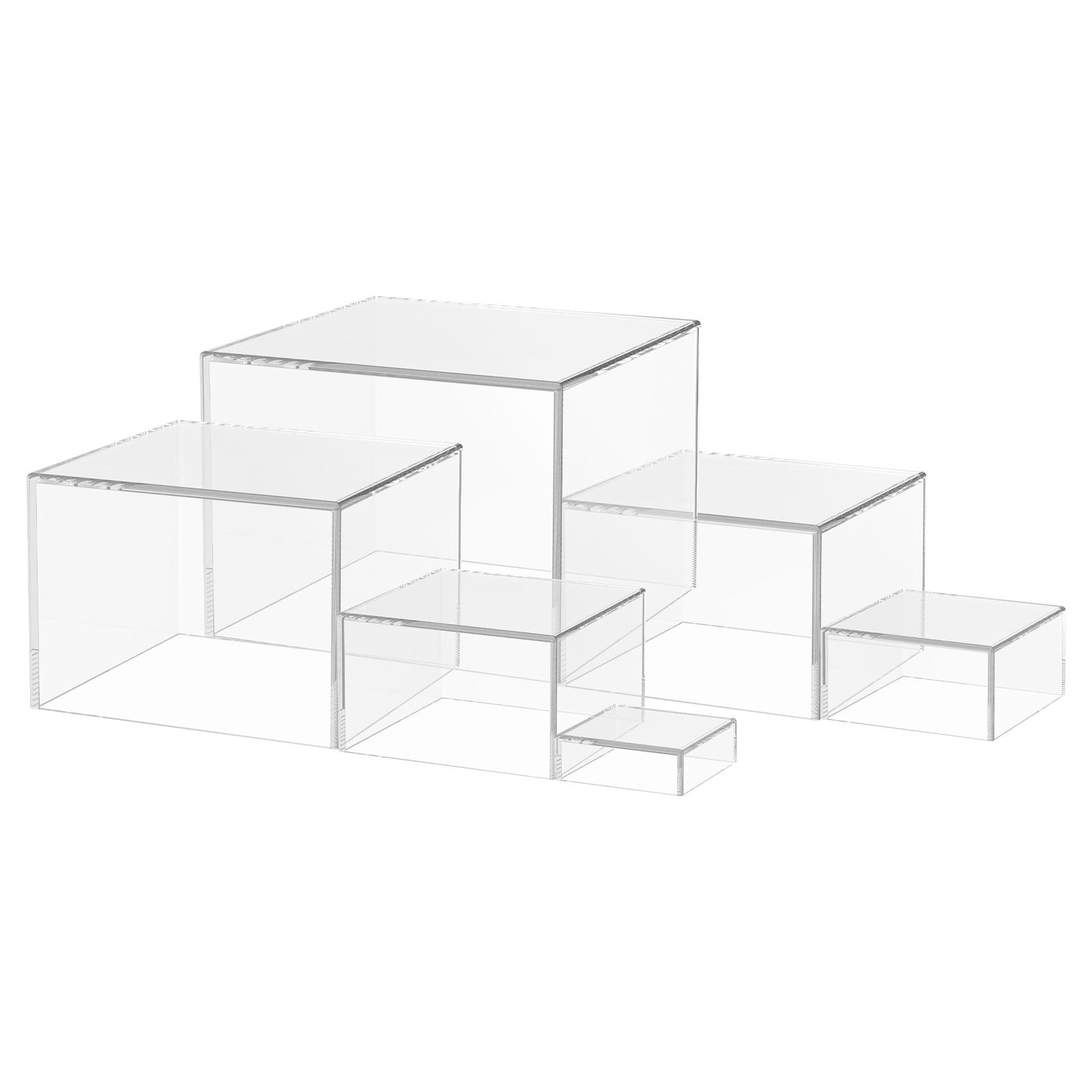 

6Pcs Acrylic Box 6 Sizes Stackable Buffet Stands Rack with Hollow Bottom Multifunctional Food Display Risers for Party Buffet 6 Sizes